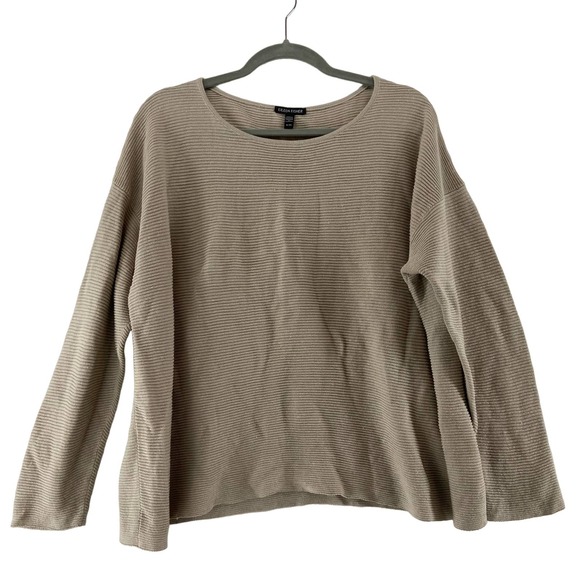 EILEEN FISHER Womens Gray Stretch Ribbed Long Sleeve Crew Neck Sweater main image 1
